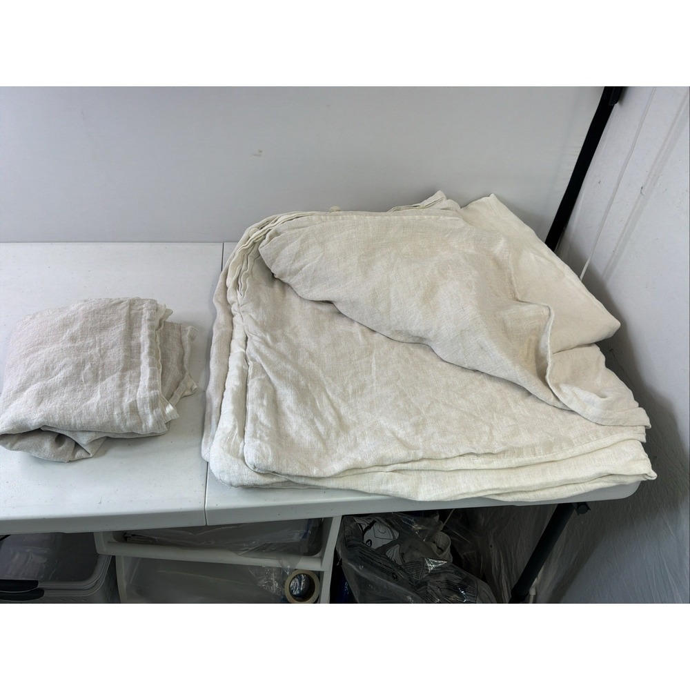 Crate & Barrel King Hemp Linen Duvet Cover & Sham Natural Tan Reversible